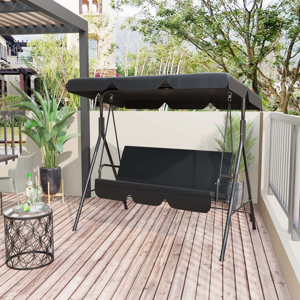 easycomfort easycomfort dondolo a 3 posti con tettuccio parasole inclinabile in acciaio nero ean 8054111848862