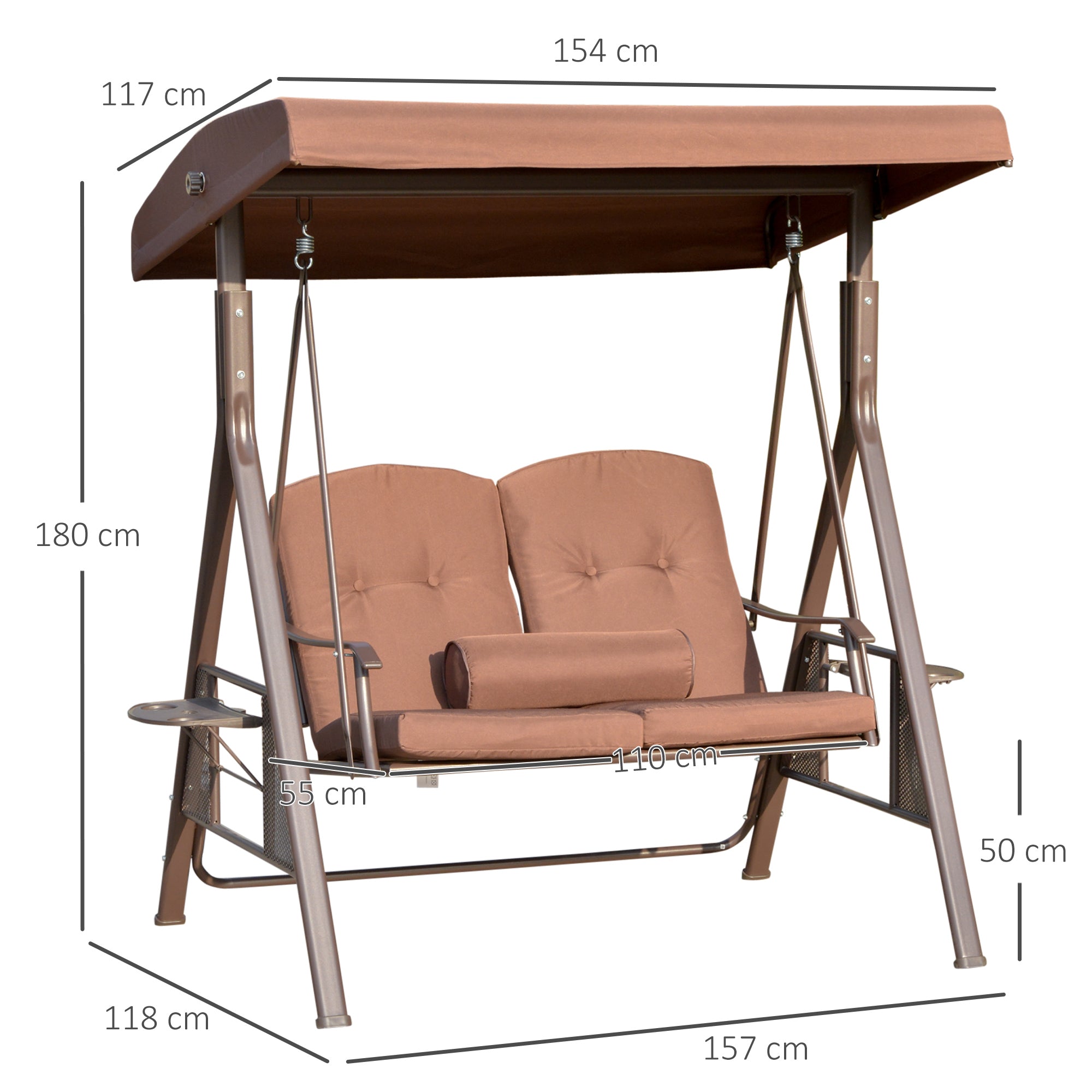 EASYCOMFORT Sedia a Dondolo Pieghevole con Tettuccio da Esterno in Acciaio  e Textilene Nero