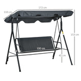 easycomfort easycomfort dondolo da giardino 3 posti con tettuccio parasole regolabile e cuscini 172lx120x153cm grigio