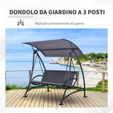 easycomfort easycomfort dondolo da giardino 3 posti in rattan pe con tettuccio regolabile e cuscino grigio