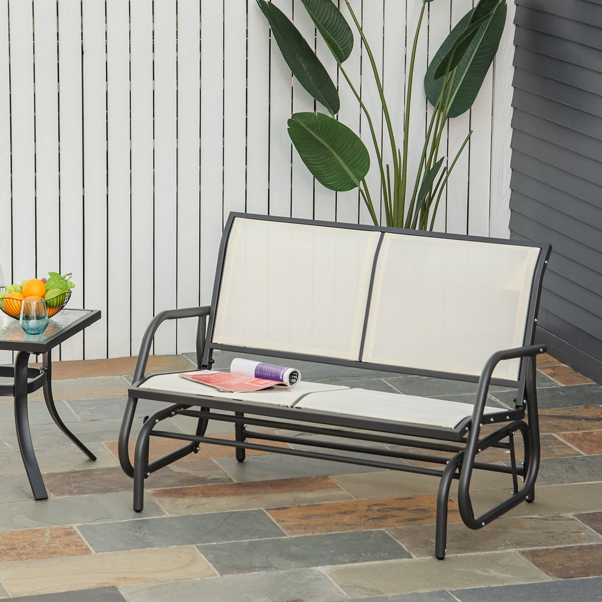 easycomfort easycomfort dondolo da giardino a 2 posti in metallo e tessuto traspirante beige ean 8054111848442