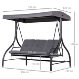 easycomfort easycomfort dondolo letto da giardino 3 posti con tettuccio regolabile metallo e poliestere grigio