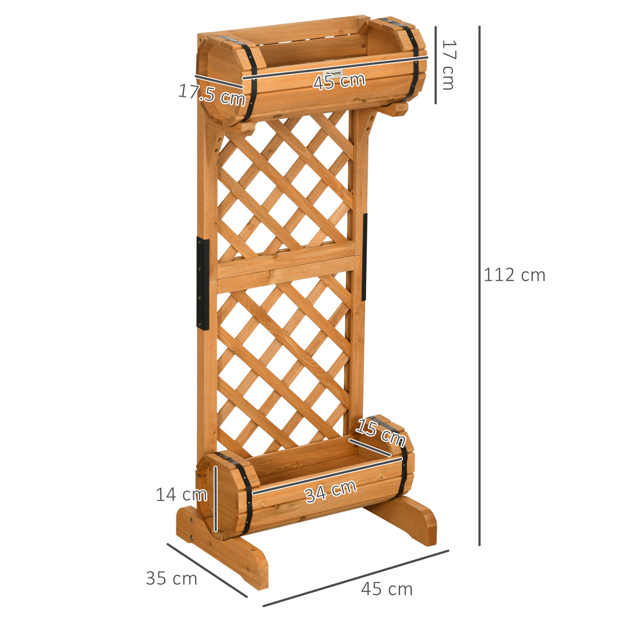 easycomfort easycomfort fioriera da esterno a mezza botte in legno di abete marrone con grigliato per rampicanti 45x35x112 cm