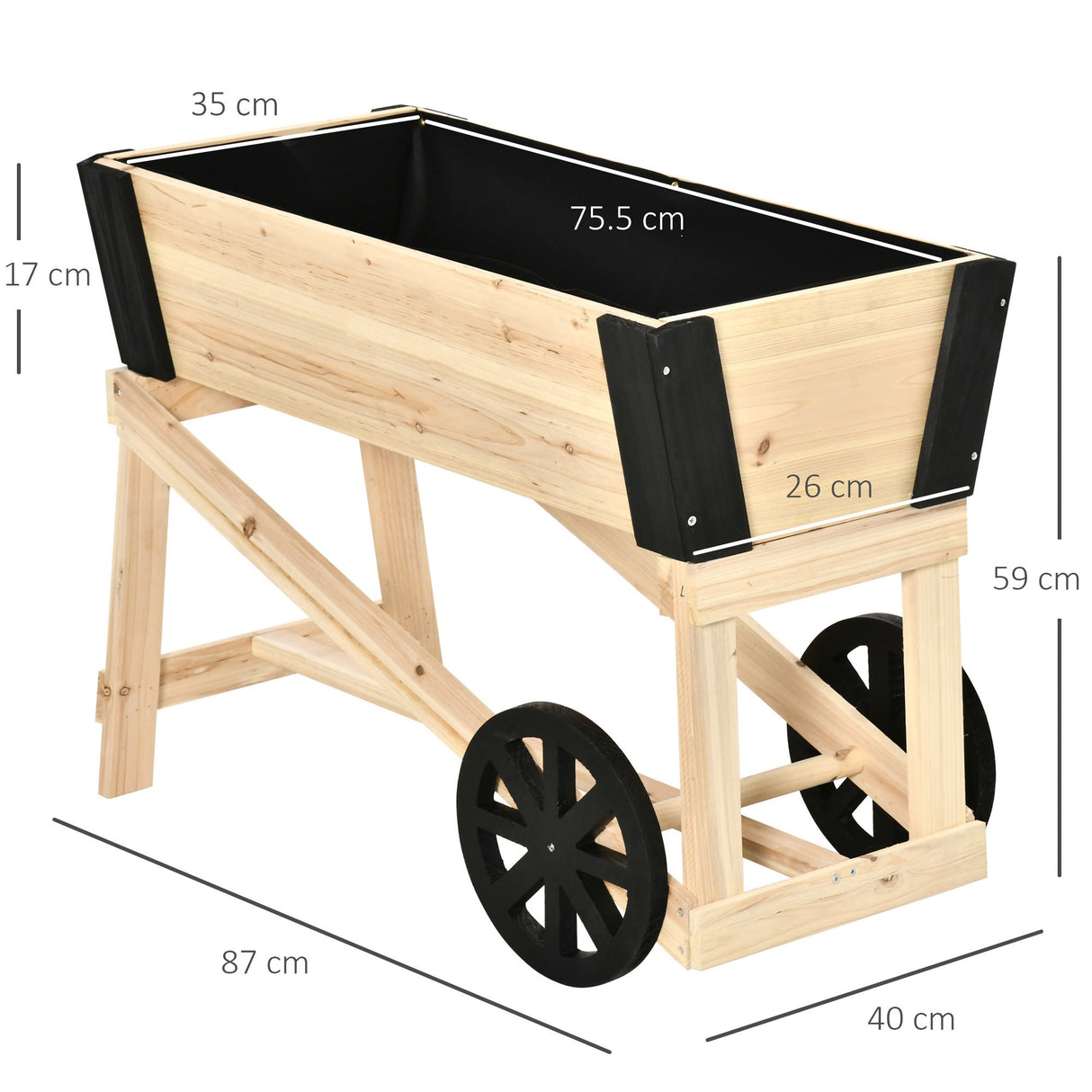 easycomfort easycomfort fioriera rialzata a 2 ruote da esterno in legno naturale per fiori e piante da giardino