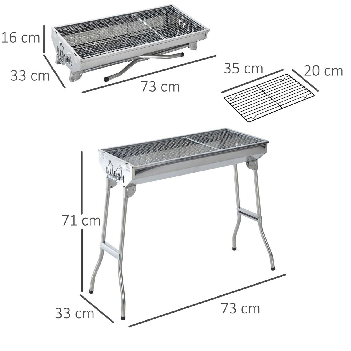 easycomfort easycomfort griglia barbecue portatile e pieghevole in acciaio inox 73x33x71cm ean 8054111848435