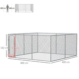 easycomfort easycomfort kennel per cani da esterno a maglie con porta con blocco in acciaio 400x400x182cm argento