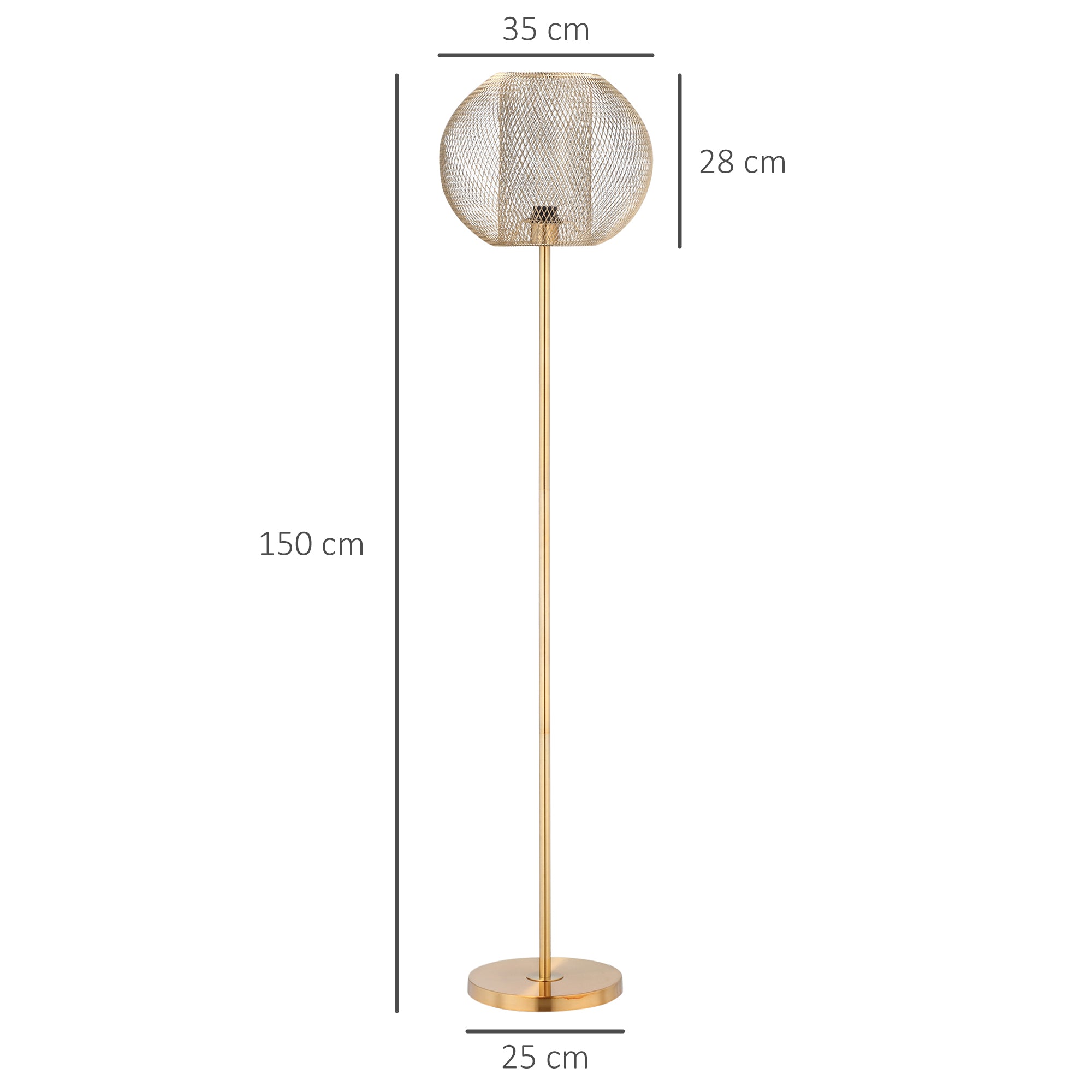 EASYCOMFORT Lampada da Terra Moderna in Metallo con Paralume dal Design  Sferico, E27 40W, Ф35x150cm - Oro