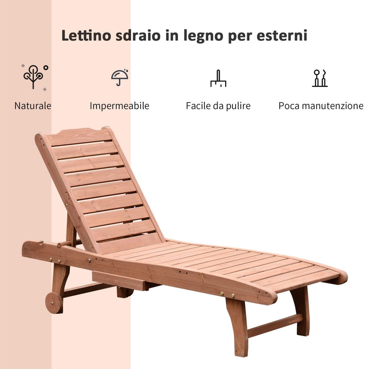 easycomfort easycomfort lettino prendisole sdraio in legno con ruote e vassoio estraibile 182l x 60p x 35acm ean 8055776910789