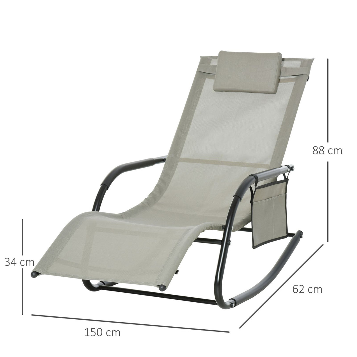 easycomfort easycomfort lettino sdraio a dondolo da giardino con poggiatesta e tasca laterale nero e grigio ean 8054144135120