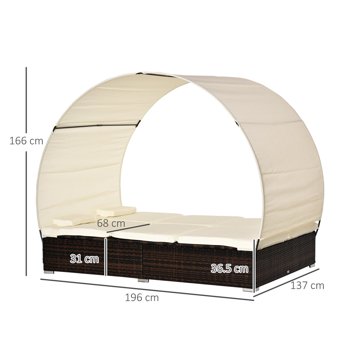 easycomfort easycomfort lettino sdraio da giardino doppia con tettuccio e schienale reclinabile in rattan pe marrone ecrema