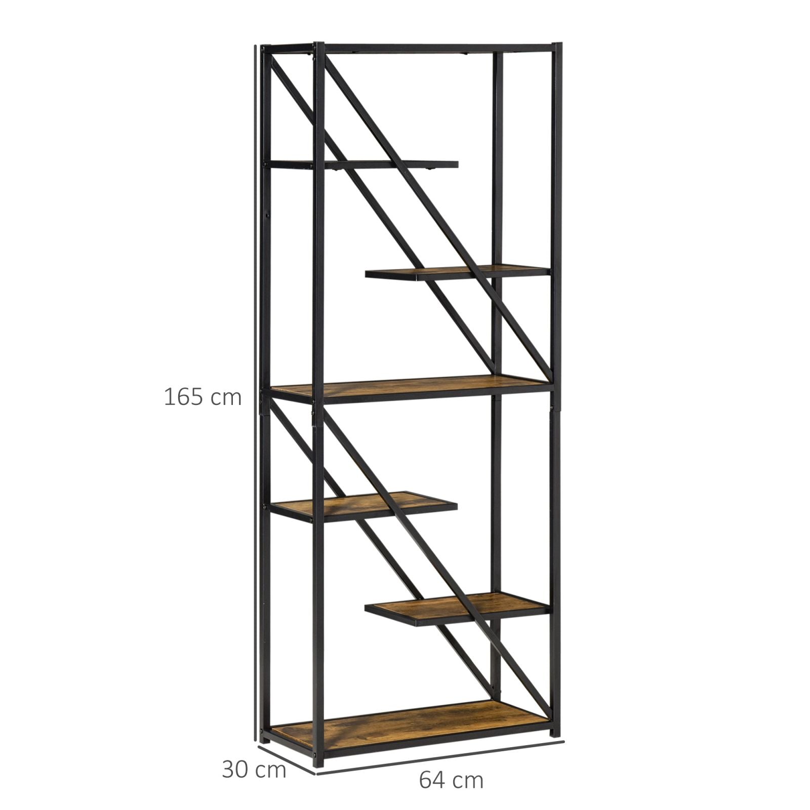 EASYCOMFORT Scaffale Libreria da Parete in Legno e Metallo Nero con 6  Ripiani Stile Industriale