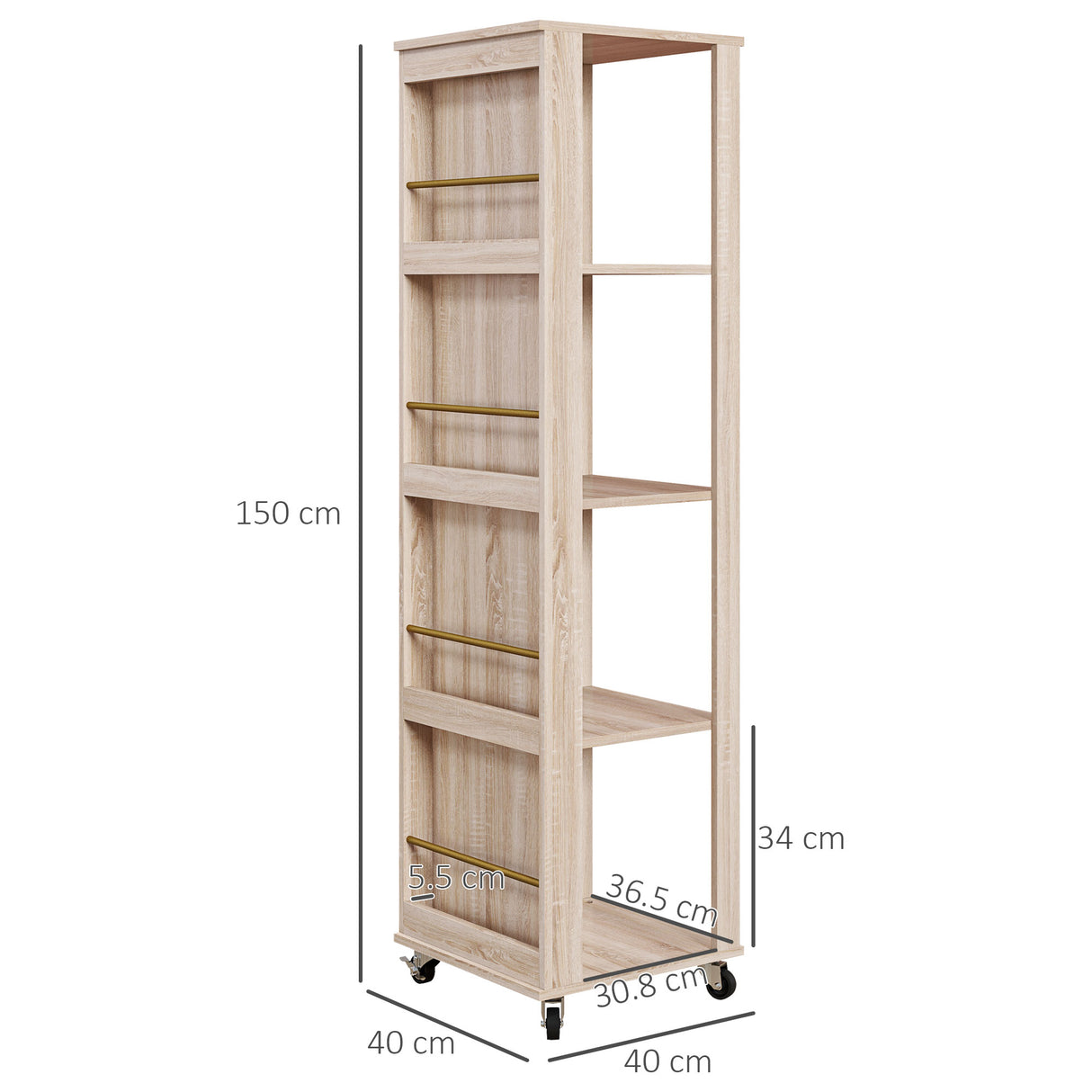 easycomfort easycomfort libreria portariviste moderna a 4 ripiani in legno con rotelle 40x40x150cm quercia