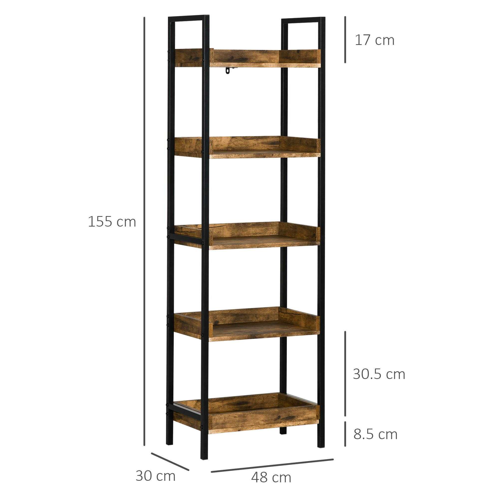 EASYCOMFORT Libreria Stile Industriale con 4 Ripiani e 2 Armadietti,  90x30x159.5cm, Nero e Marrone