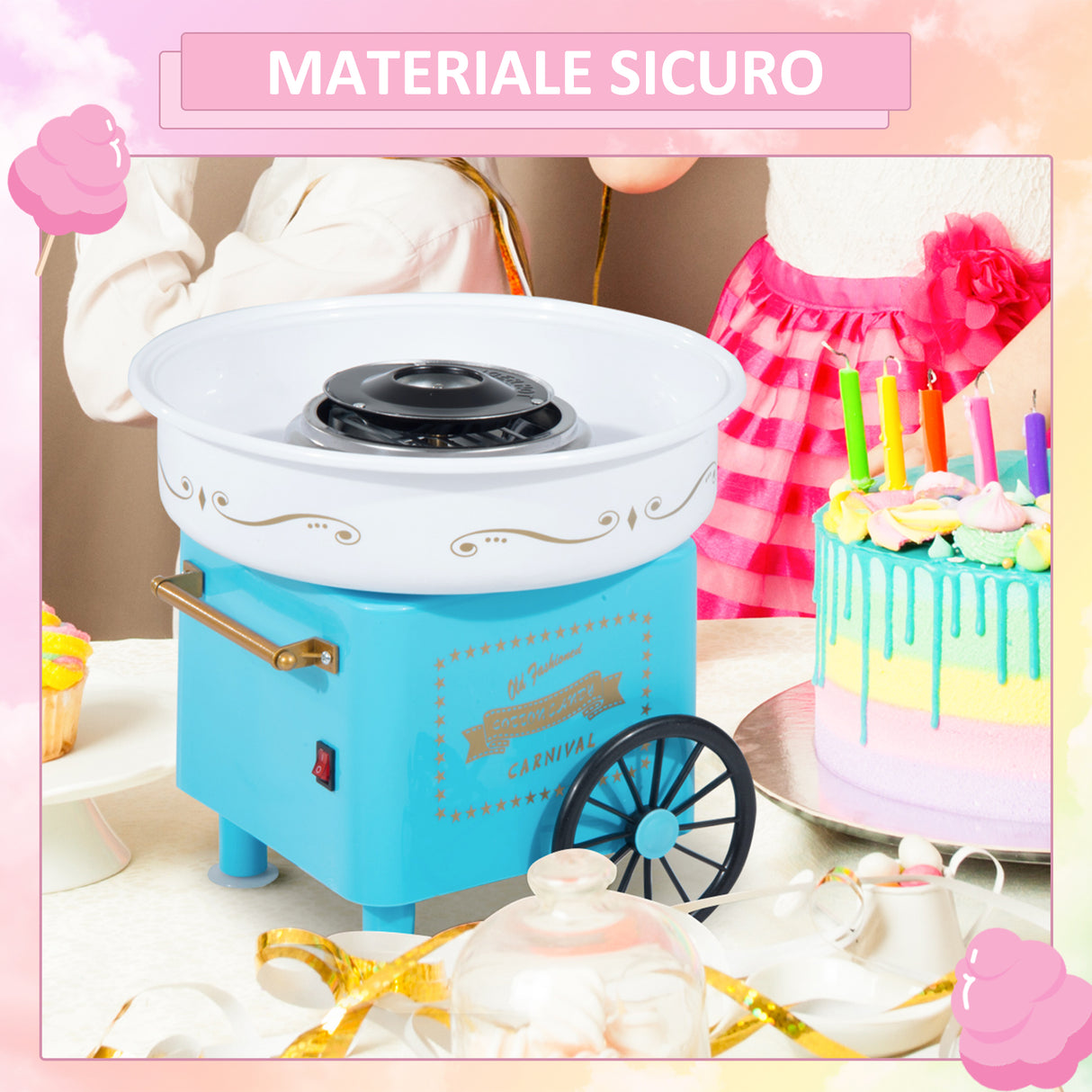easycomfort easycomfort macchina per zucchero filato 450w con accessori 30x30x28cm azzurra