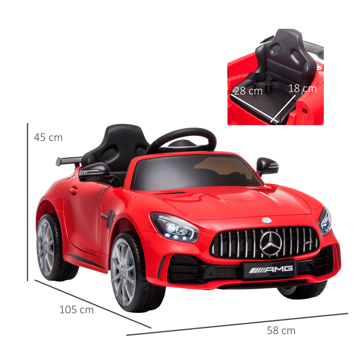 easycomfort easycomfort macchinina per bambini elettrica 12v con licenza mercedes amg gtr velocita 3 5kmh 105x58x45 cm rosso