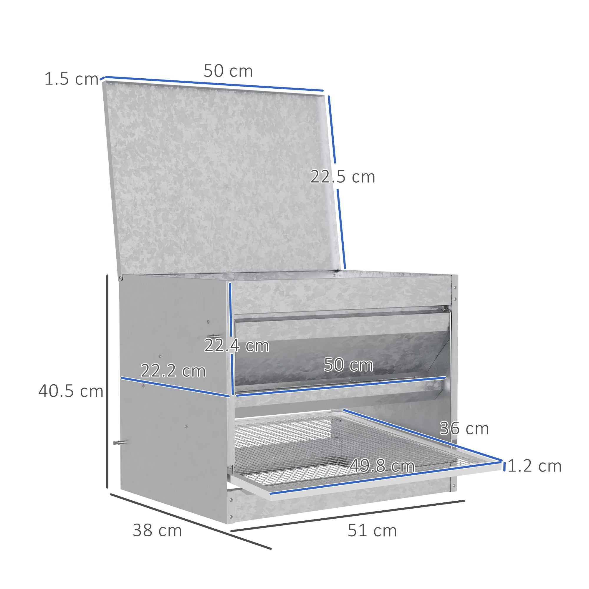 Mangiatoia per galline in metallo zincato 50 x 10 cm