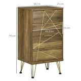 easycomfort easycomfort mobile cassettiera a 4 cassetti in legno truciolare e gambe in acciaio 48x21x79cm legno e oro