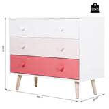 easycomfort easycomfort mobile cassettiera con gambe in legno di pino 3 cassetti bianco e rosa 90 x 42 x 80cm