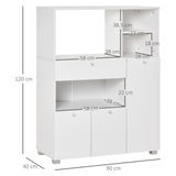 easycomfort easycomfort mobile credenza per cucina con armadietti mensole e cassetto in legno 90x40x120cm bianco
