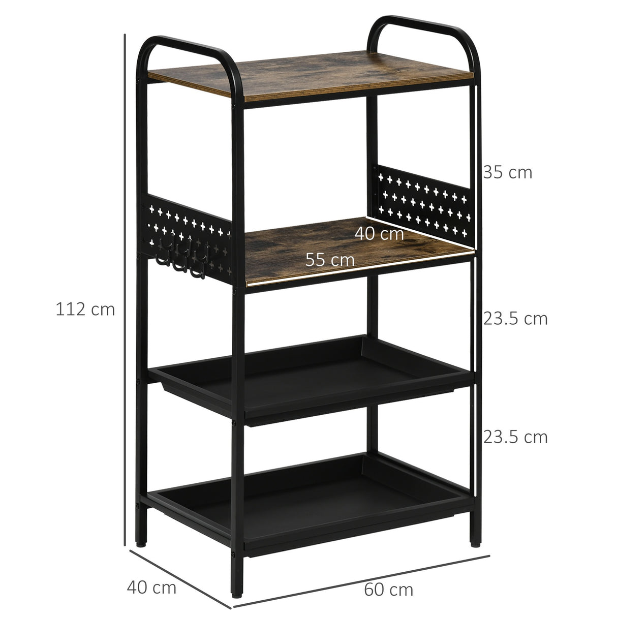 easycomfort easycomfort mobile cucina a 4 livelli con 6 ganci 2 vassoi e 4 ripiani rimovibili in mdf e acciaio 60x40x112 cm marrone