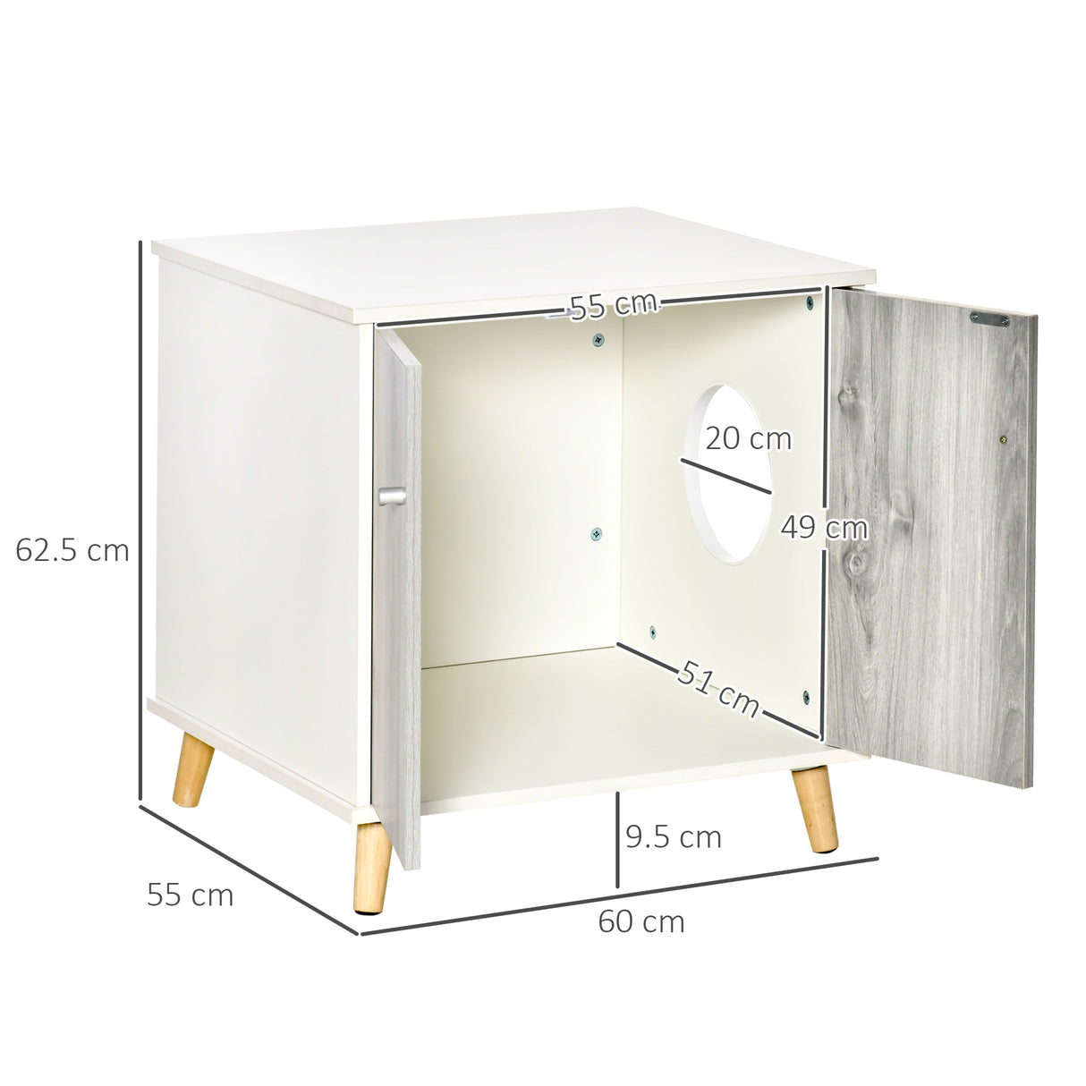 easycomfort easycomfort mobile lettiera per gatti fino 5 5kg con 2 ante e foro dingresso laterale 60x55x62 5cm biancogrigio