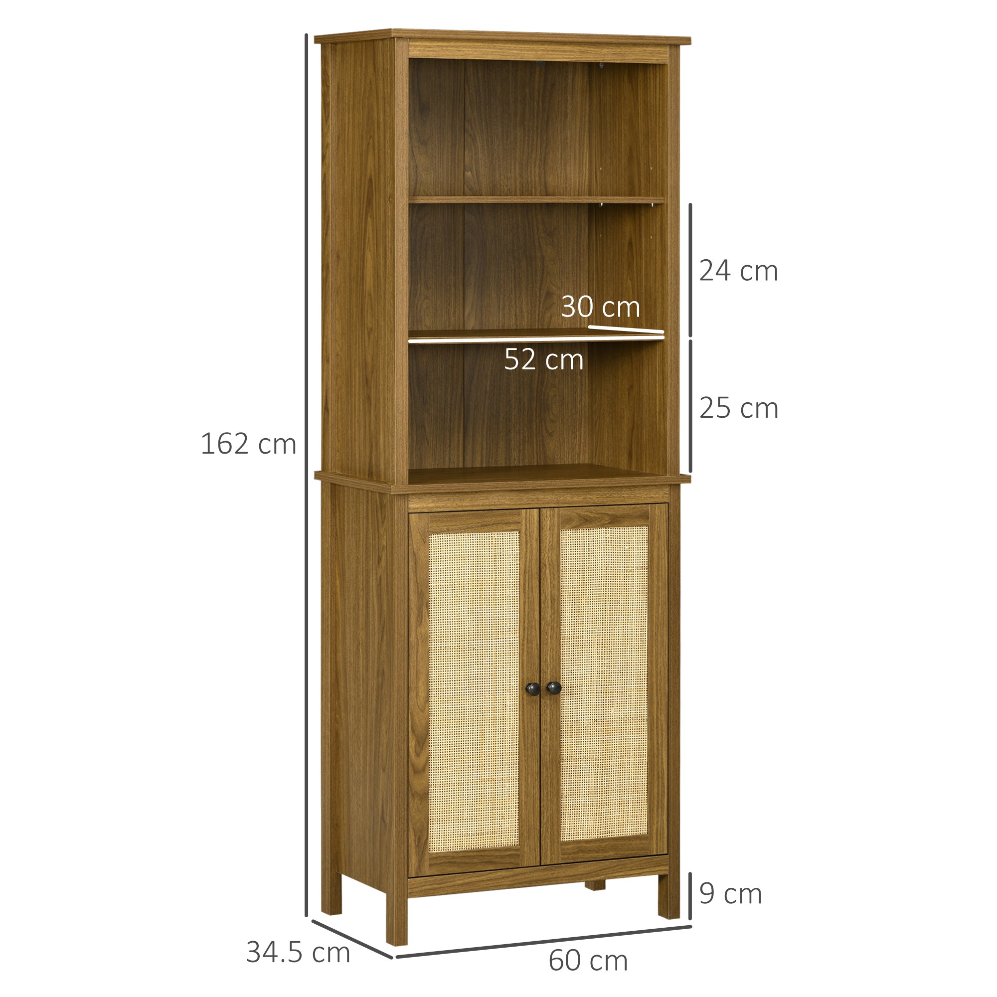 EASYCOMFORT Mobile Libreria Stile Boho in Legno con 3 Ripiani e Armadietto  a 2 Ante, 60x34.5x162 cm