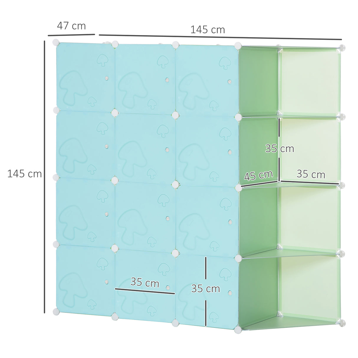 easycomfort easycomfort mobile scarpiera modulare salvaspazio a fungo 16 cubi in acciaio e pp 145x47x145 cm verde e blu
