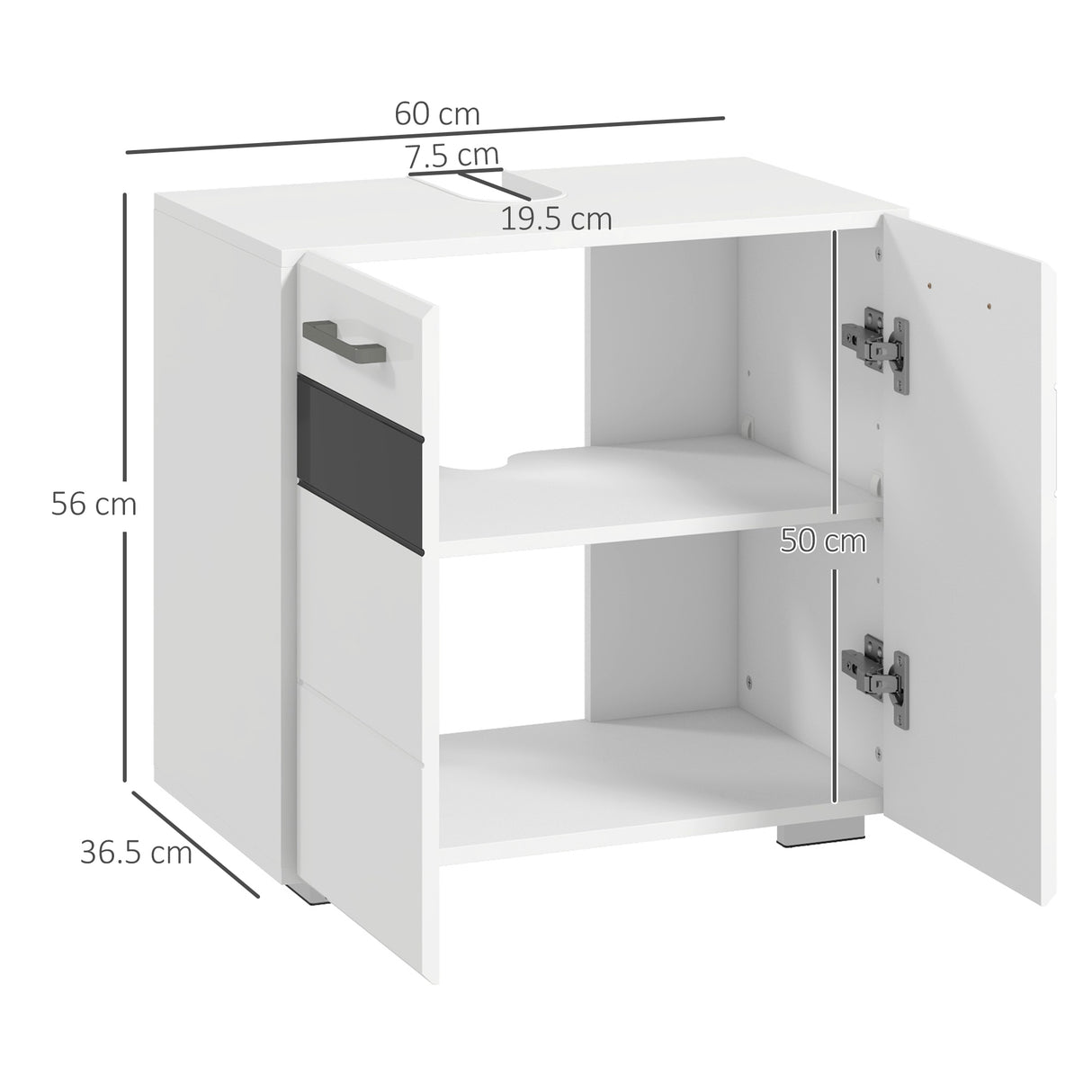 easycomfort easycomfort mobile sottolavabo in mdf con armadietto a 2 livelli con ripiano regolabile 60x36 5x56 cm bianco