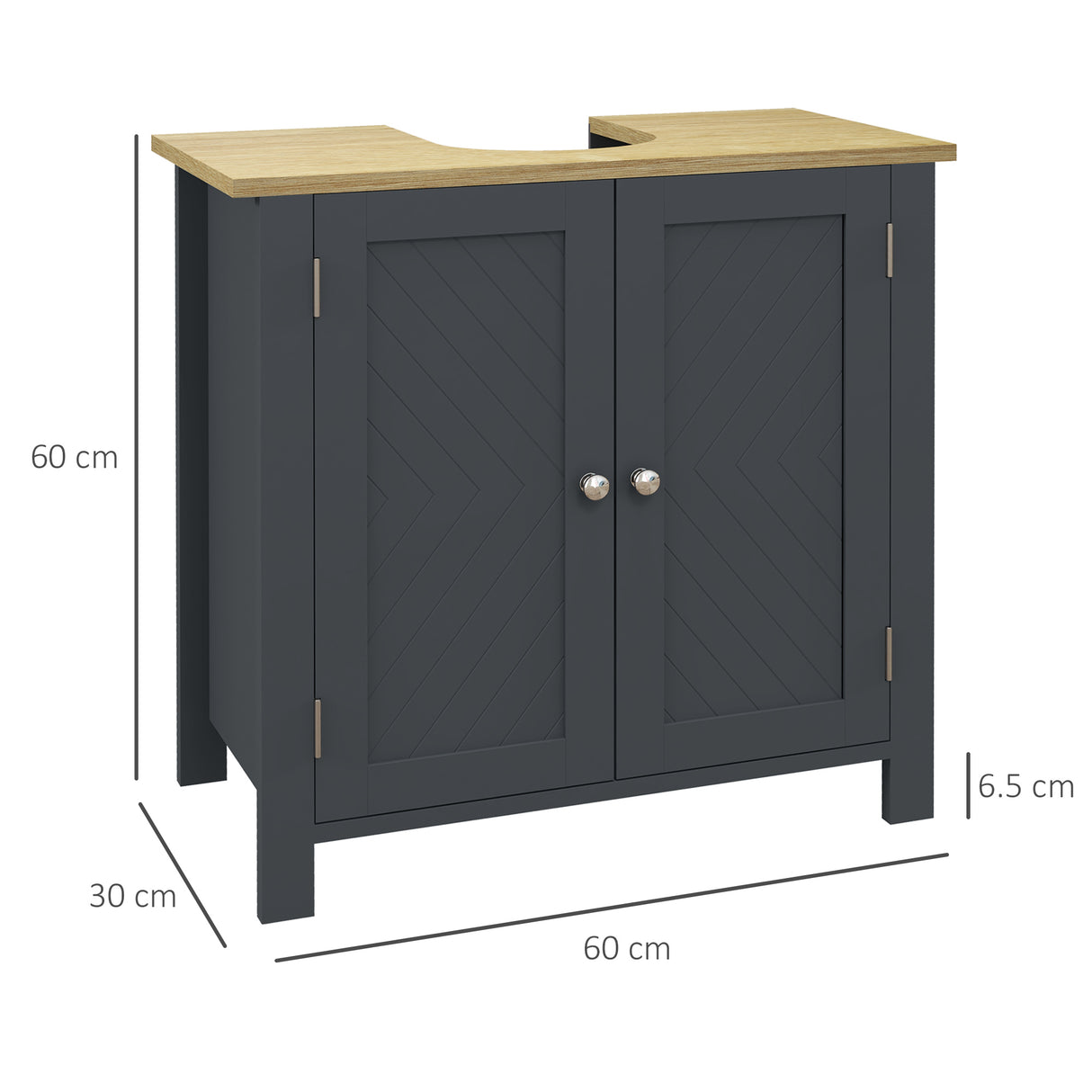 easycomfort easycomfort mobile sottolavabo in truciolato e mdf a 2 ante con ripiano interno regolabile 60x30x60 cm grigio