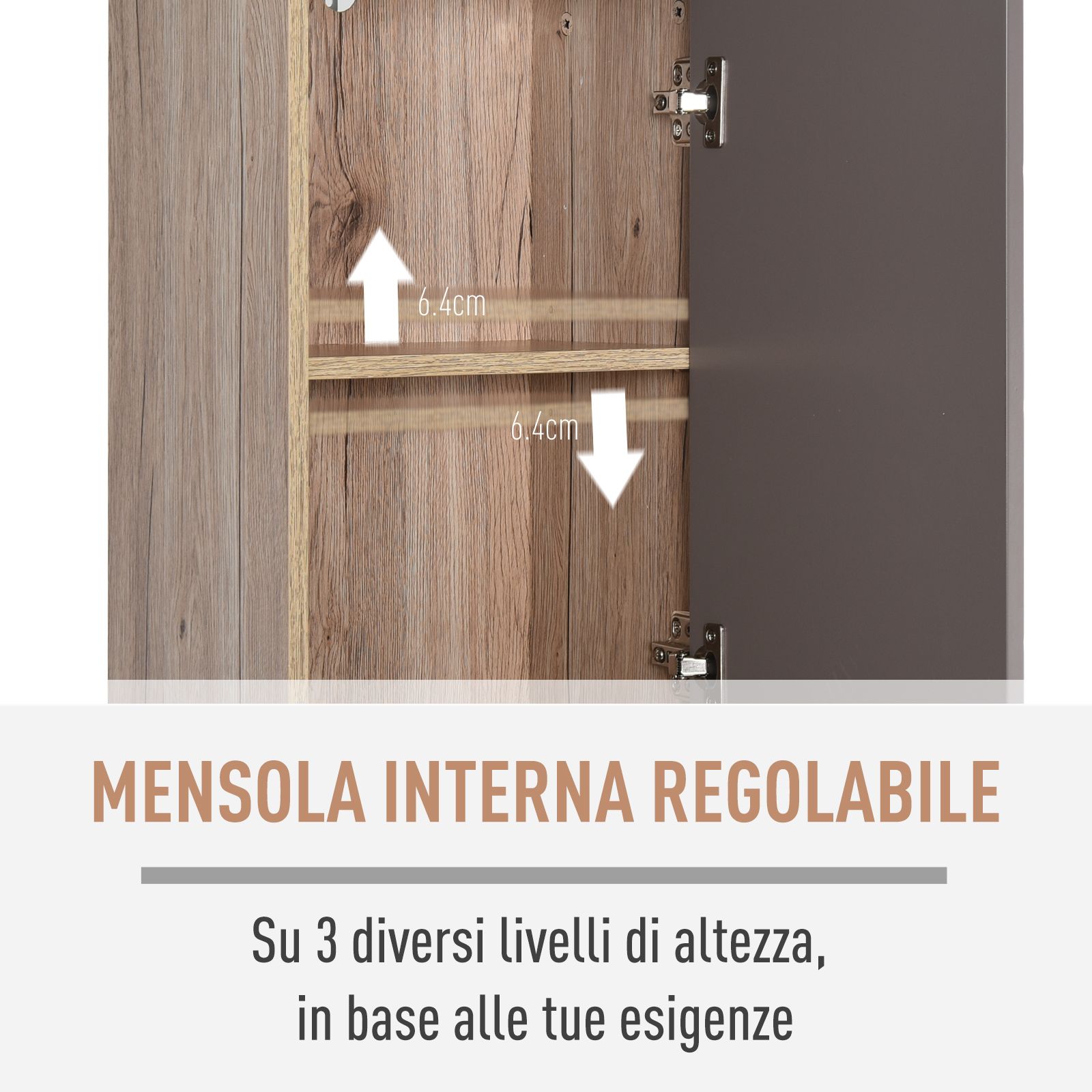 EASYCOMFORT Mobiletto Salvaspazio per Bagno in Legno, Mobile da Bagno con 2  Armadietti e 6 Ripiani, Grigio e Rovere, Design a Torre 30 x 24 x 170cm