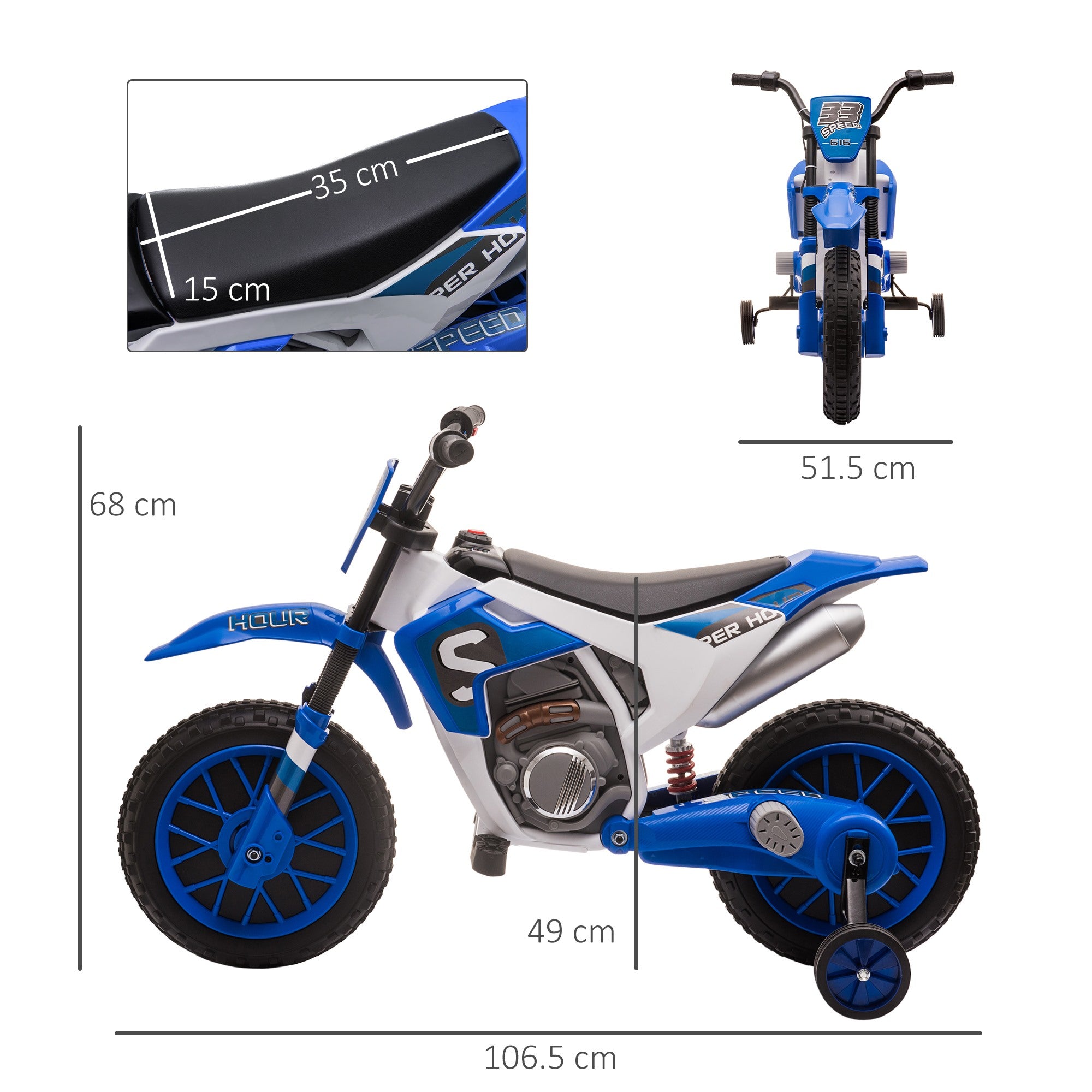 EASYCOMFORT Moto da Cross Elettrica per Bambini da 3-5 Anni - Blu