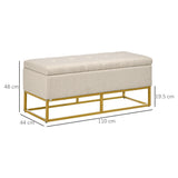 easycomfort easycomfort panca con contenitore in poliestere trapuntata con gambe in acciaio doro 110x44x48cm beige
