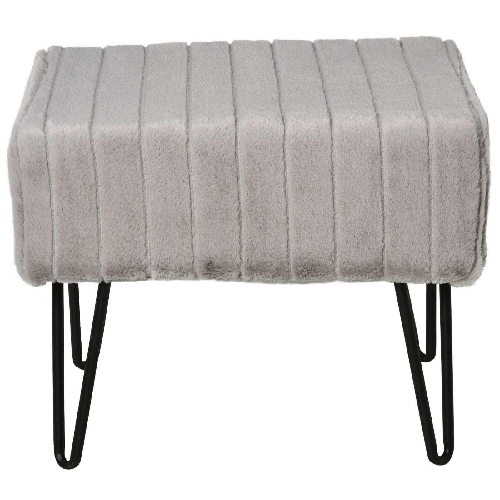 EASYCOMFORT Panca per Ingresso Pouf in Metallo Nero e Peluche Grigio Chiaro  50 x 35 x 43.5cm