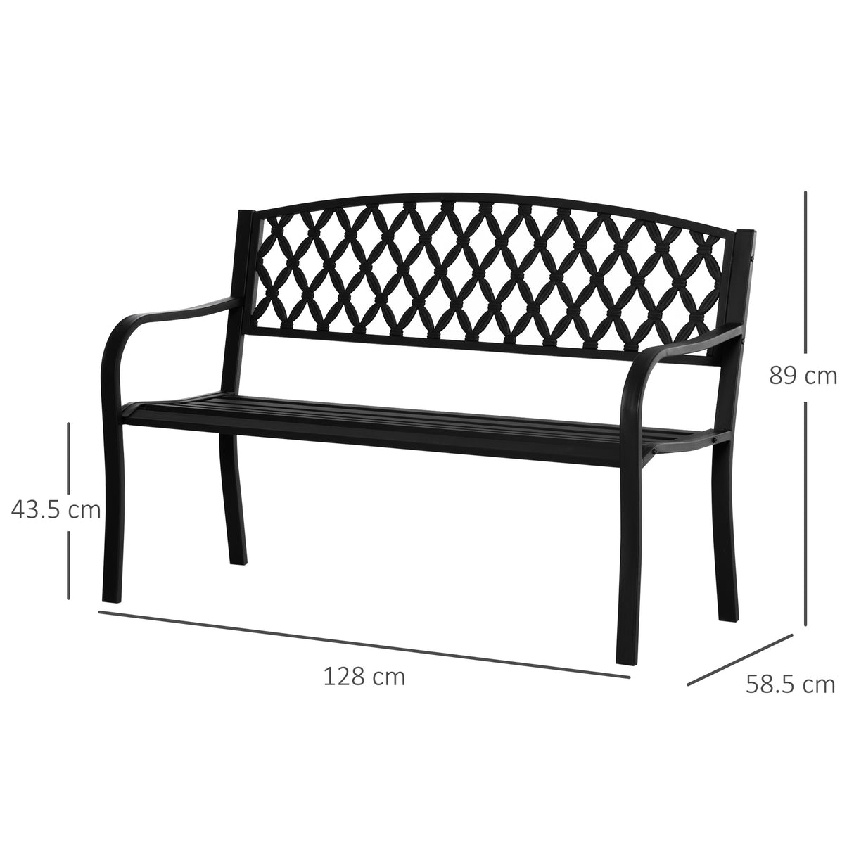 easycomfort easycomfort panchina da esterno 2 posti con braccioli in acciaio e ghisa 128x58 5x89cm nero