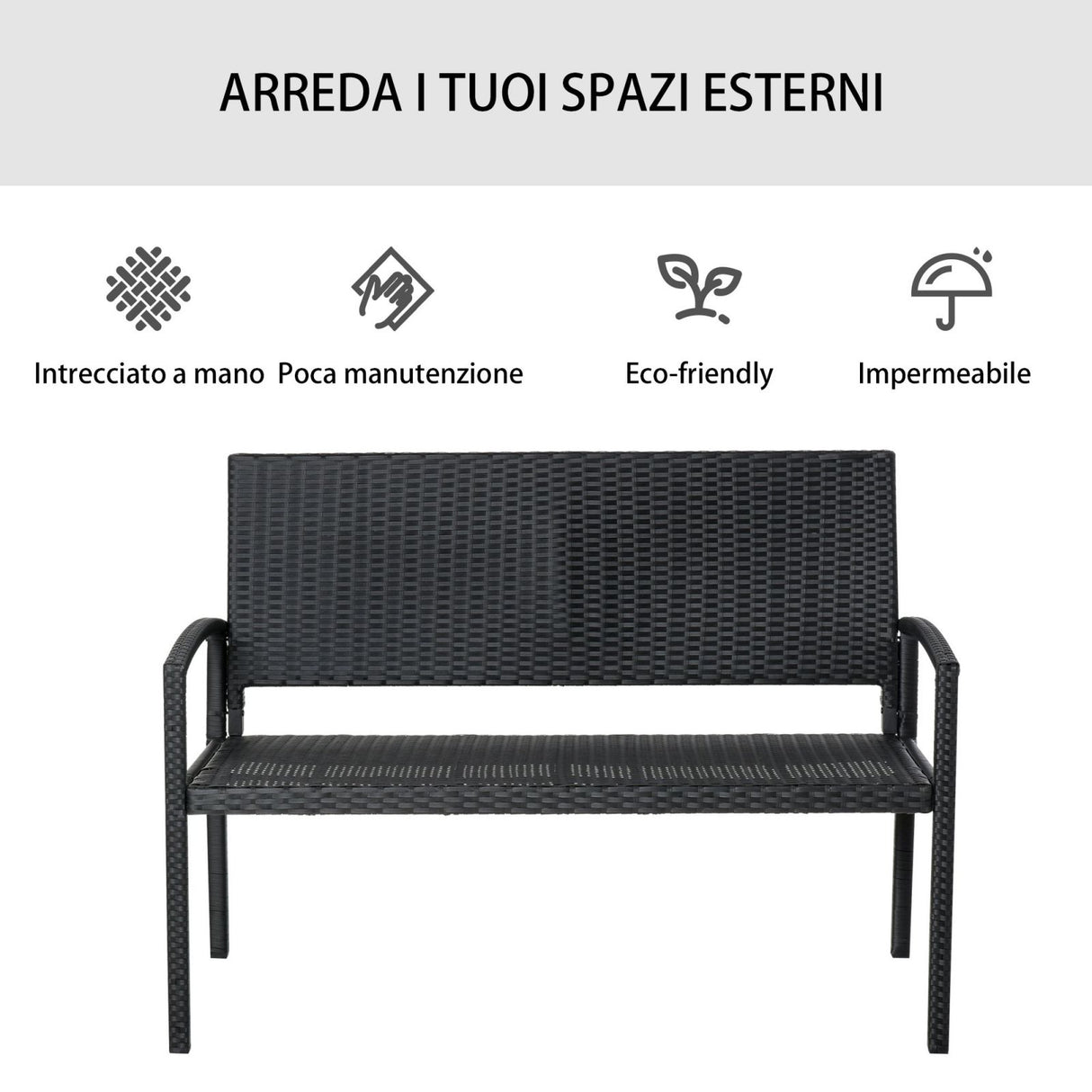 easycomfort easycomfort panchina da esterno in pe rattan nero 2 posti 122x60x87cm ean 8055776911861