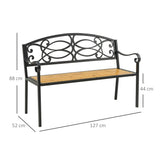 easycomfort easycomfort panchina da giardino a 2 posti in metallo e legno schienale decorato e braccioli 127x52x88cm nero