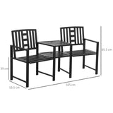 easycomfort easycomfort panchina da giardino in metallo con tavolino e foro per ombrellone nero