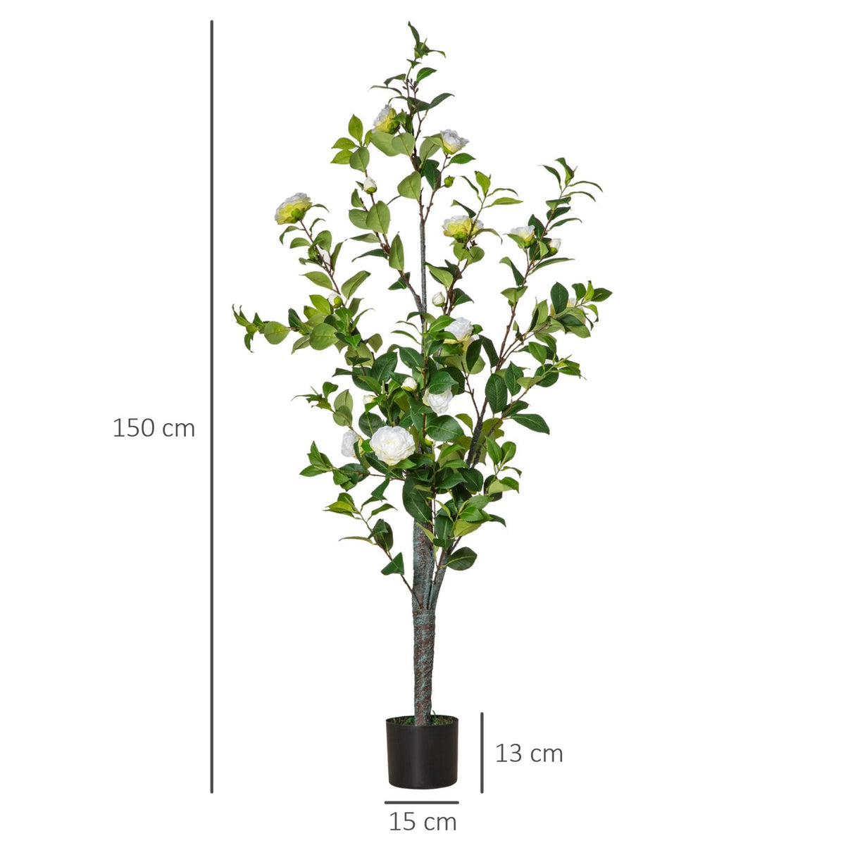 easycomfort easycomfort pianta finta albero camelia con vaso e 25 fiori per interno ed esterno altezza 150cm verdebianco