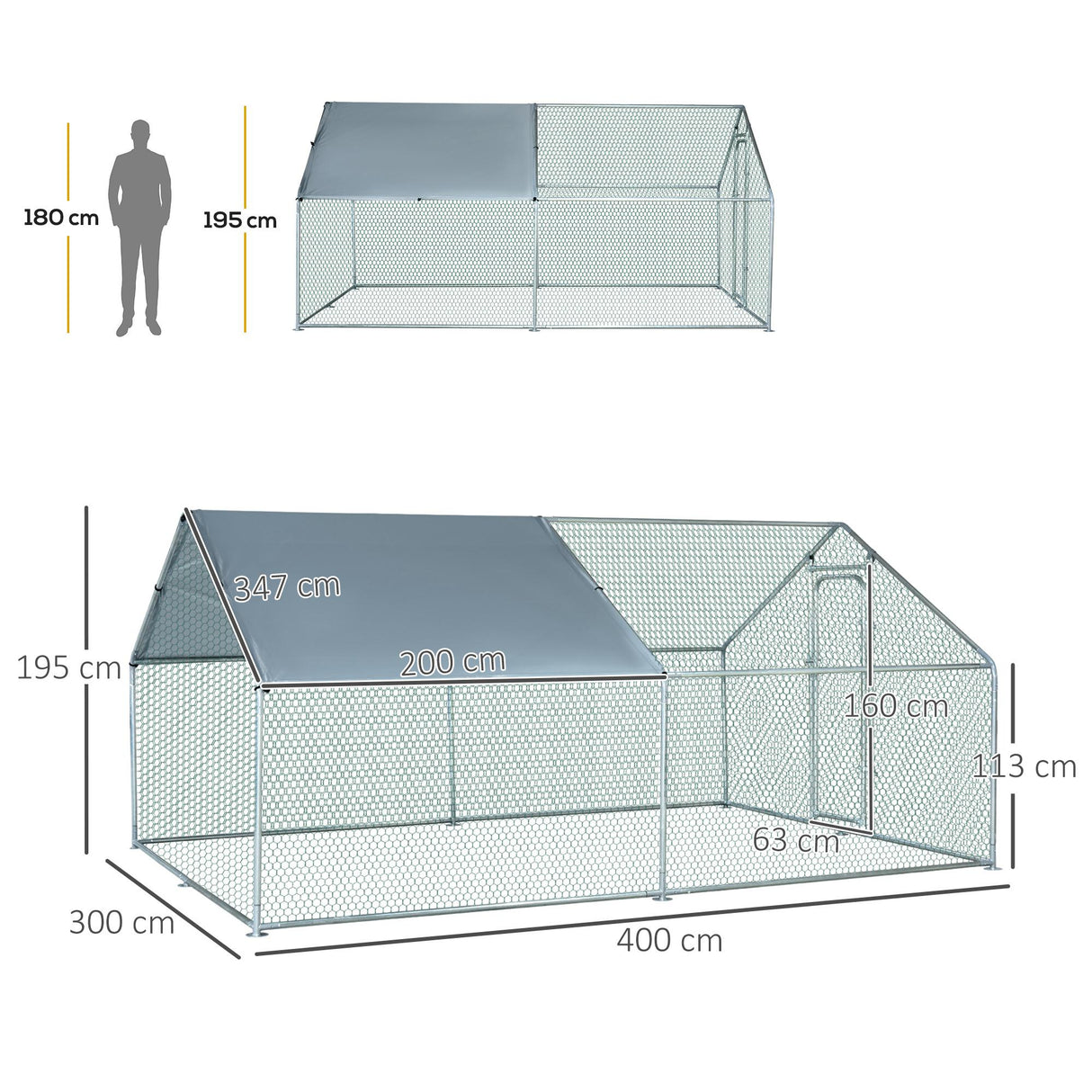 easycomfort easycomfort pollaio da giardino gabbia box per esterno zincato con tessuto oxford di copertura 3 x 4 x 1 95 m
