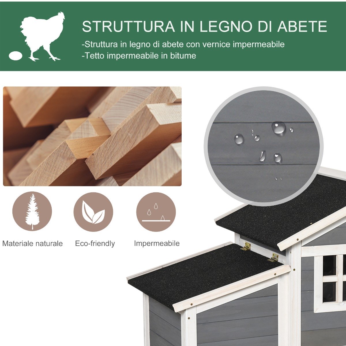 easycomfort easycomfort pollaio in legno da esterno con casetta per galline e area aperta recintata 176 5x65 5x100cm grigio ean 8055776915470