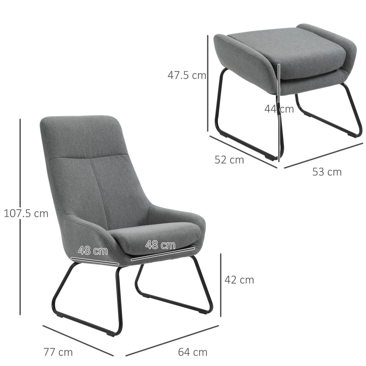 easycomfort easycomfort poltrona con pouf poggiapiedi imbottiti in metallo e tessuto grigio