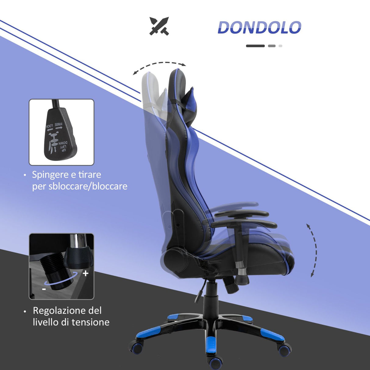 easycomfort easycomfort poltrona da ufficio gaming girevole reclinabile nero e blu ecopelle ean 8055776914725