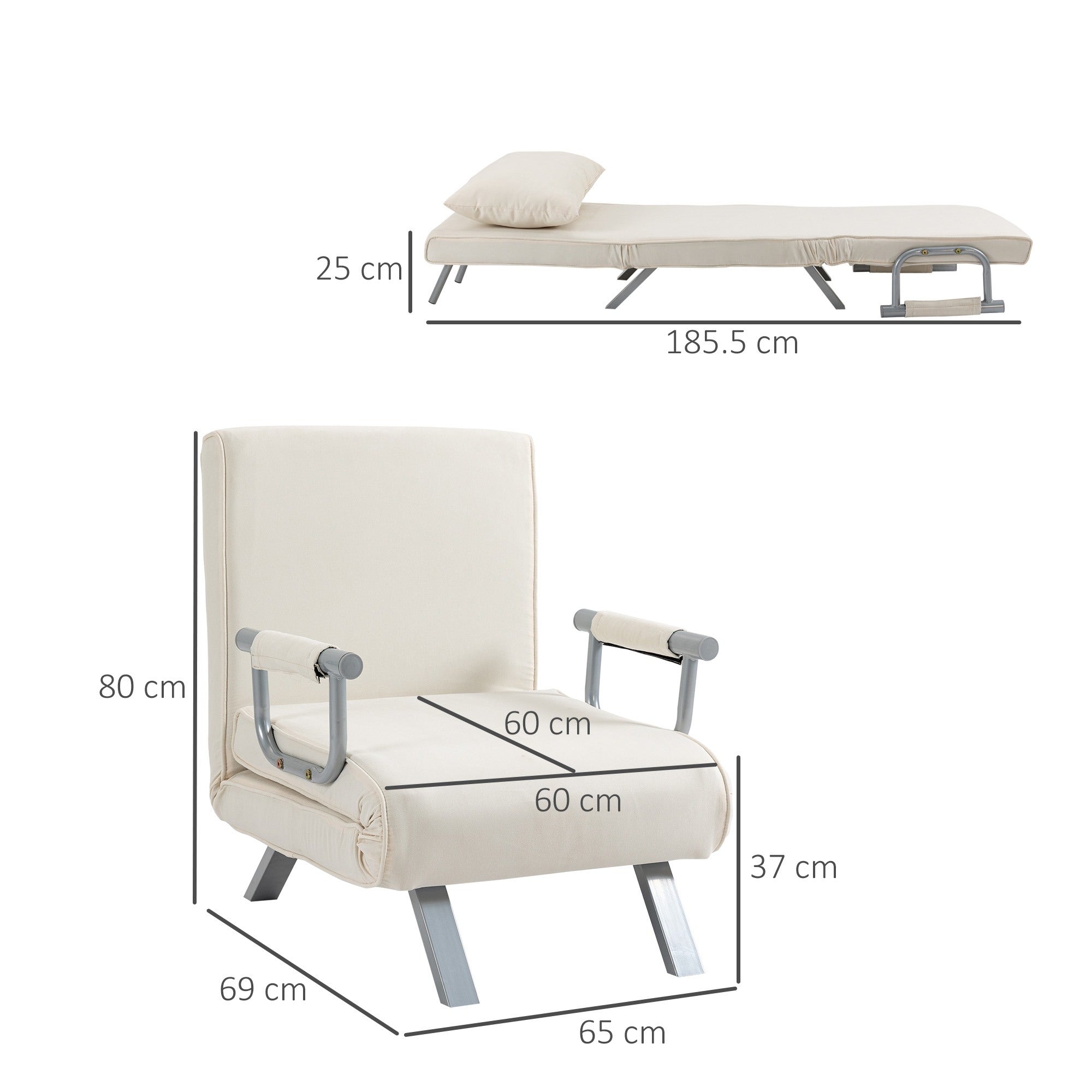 EASYCOMFORT Poltrona Letto 2 in 1 con Schienale Inclinabile in 5 Posizioni,  65×69×82cm, Beige