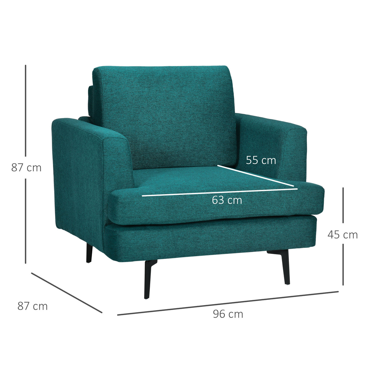 easycomfort easycomfort poltrona moderna da soggiorno con seduta imbottita gambe in acciaio e tessuto traspirante 96x87x87 cm verde