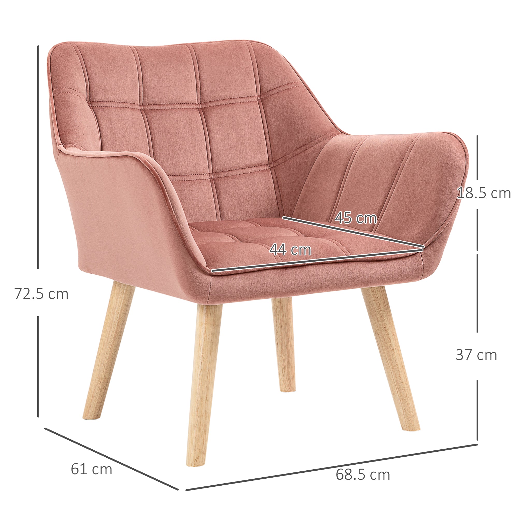 EASYCOMFORT Poltroncina Stile Nordico in Legno ed Effetto Velluto