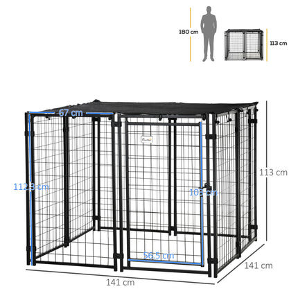 immagine-3-easycomfort-easycomfort-recinto-per-cani-pieghevole-con-copertura-8-pannelli-con-porta-bloccabile-141x141x113cm-nero