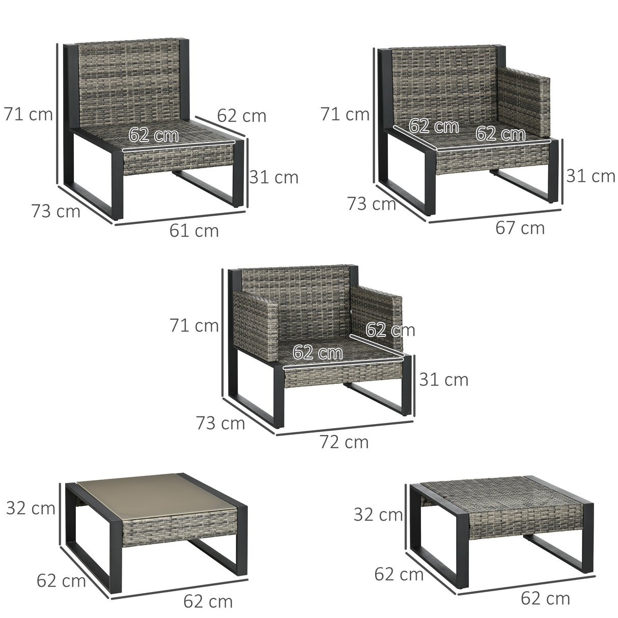 easycomfort easycomfort salotto da esterni 6 pezzi in rattan pe con poltrone e tavolino grigio