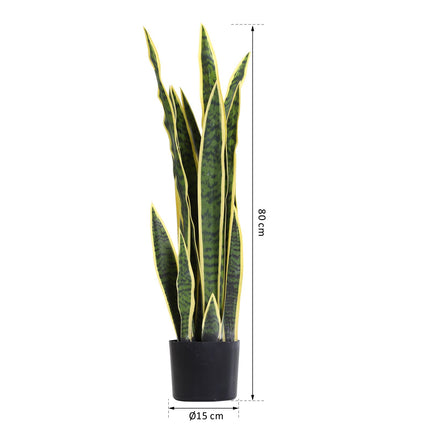 EASYCOMFORT Sanseveria Artificiale Pianta Finta Realistica con Vaso, Ø15cm  x 80cm, Verde e Giallo