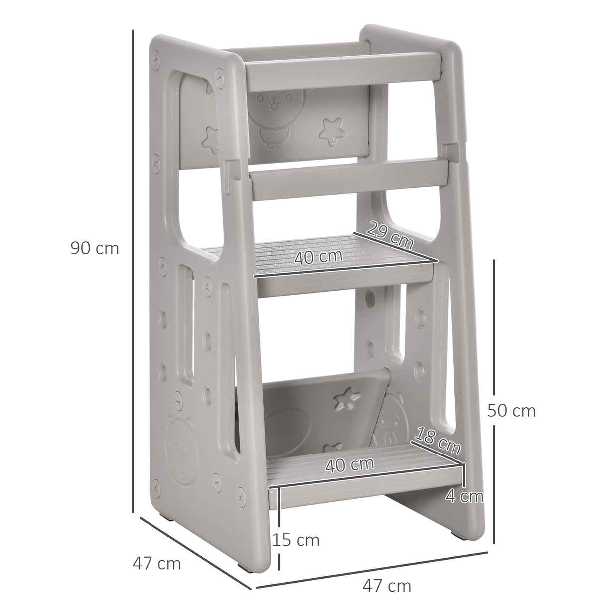 easycomfort easycomfort scaletta per bambini torre montessoriana altezza regolabile 3 livelli 47x47x90cm grigio
