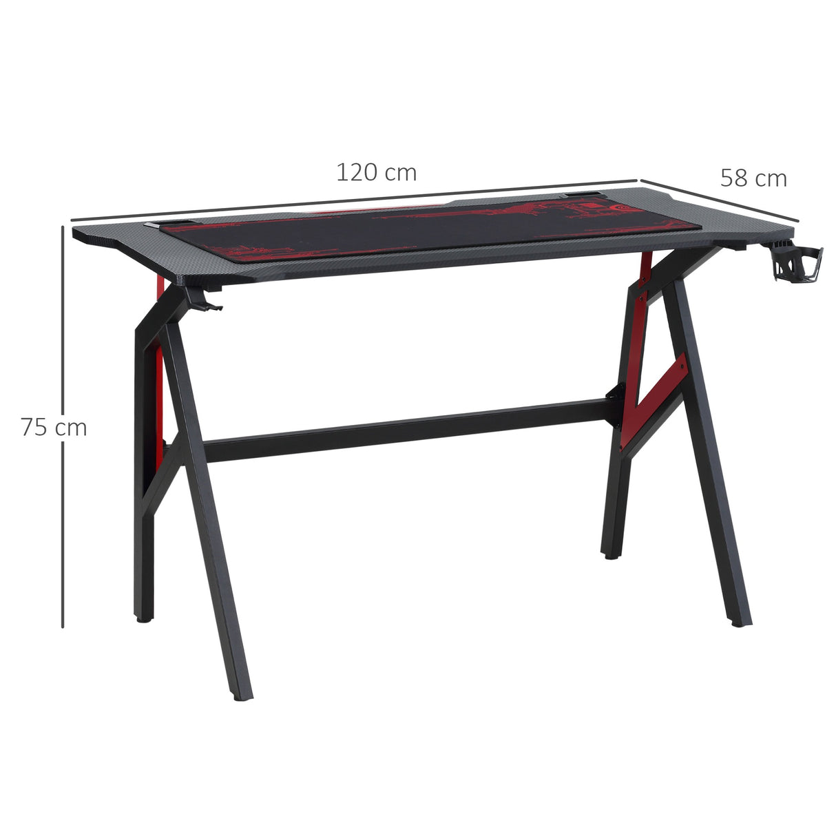 easycomfort easycomfort scrivania gaming moderna con tappetino mouse maxi e accessori 120x58x75cm rosso e nero